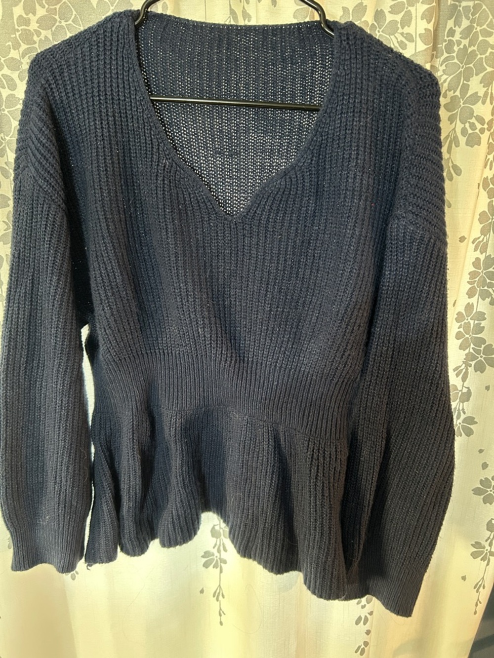Women's Navy V-Neck Peplum Sweater